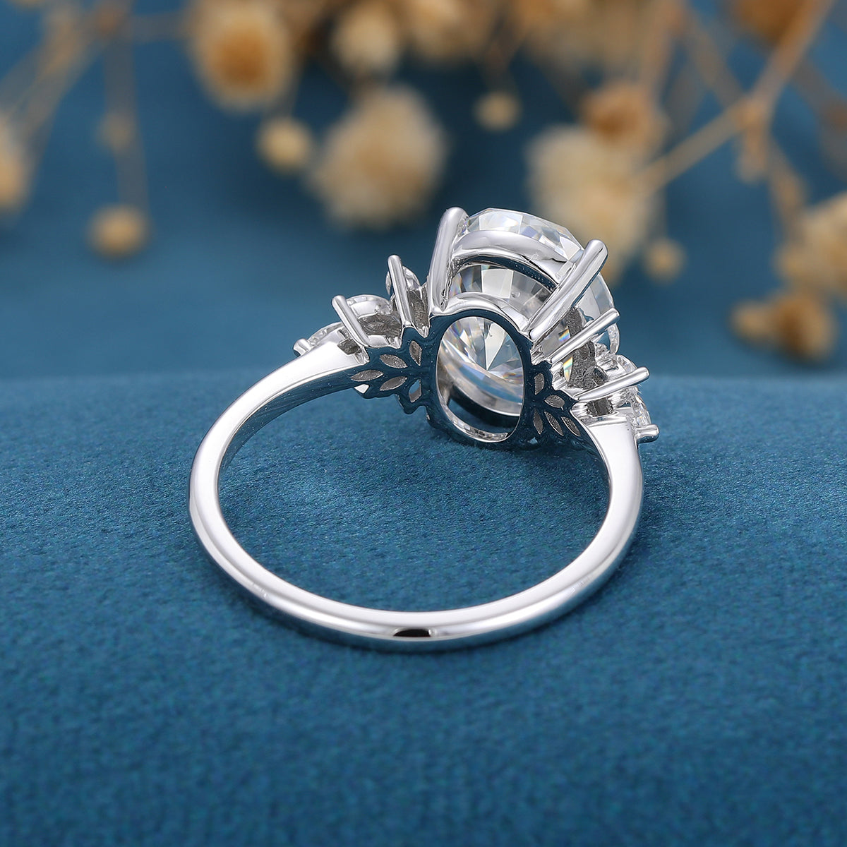 3.74 CT Oval Cluster Lab Grown Diamond Engagement Ring