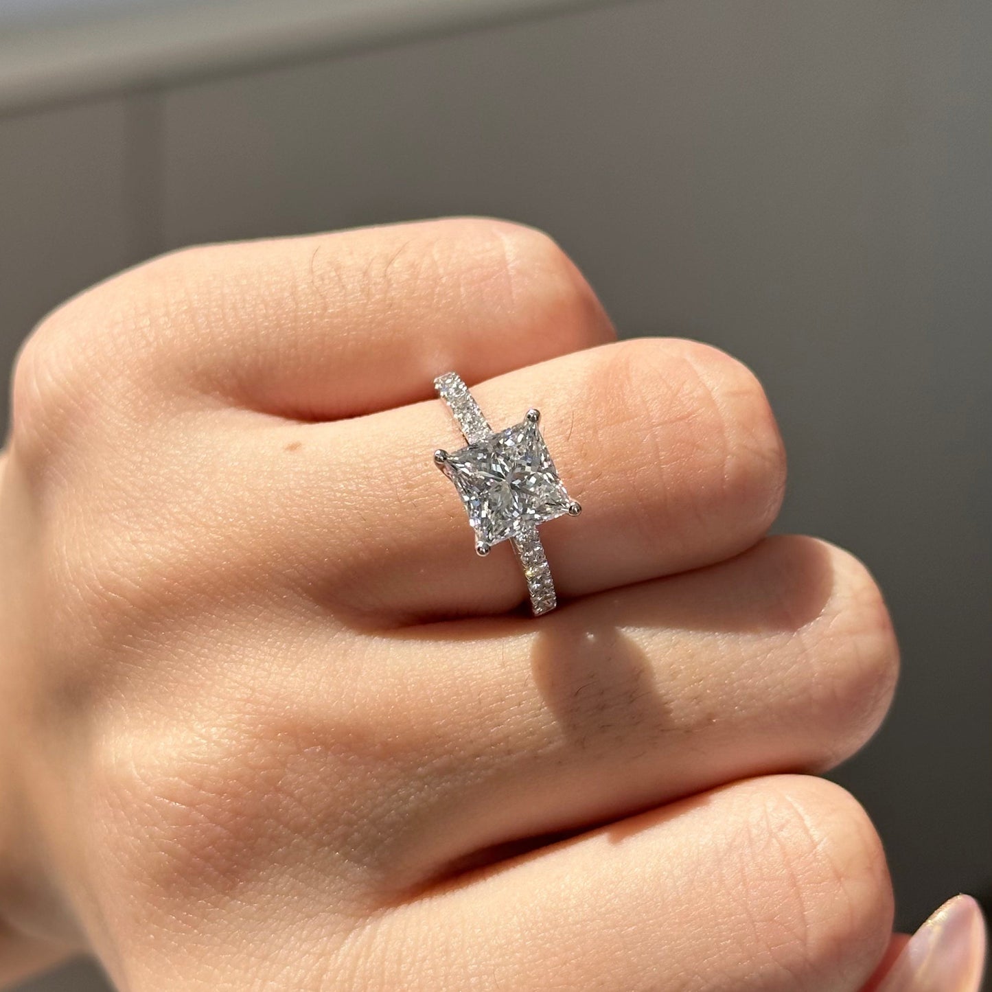 2 CT Princess Pave Moissanite Engagement Ring