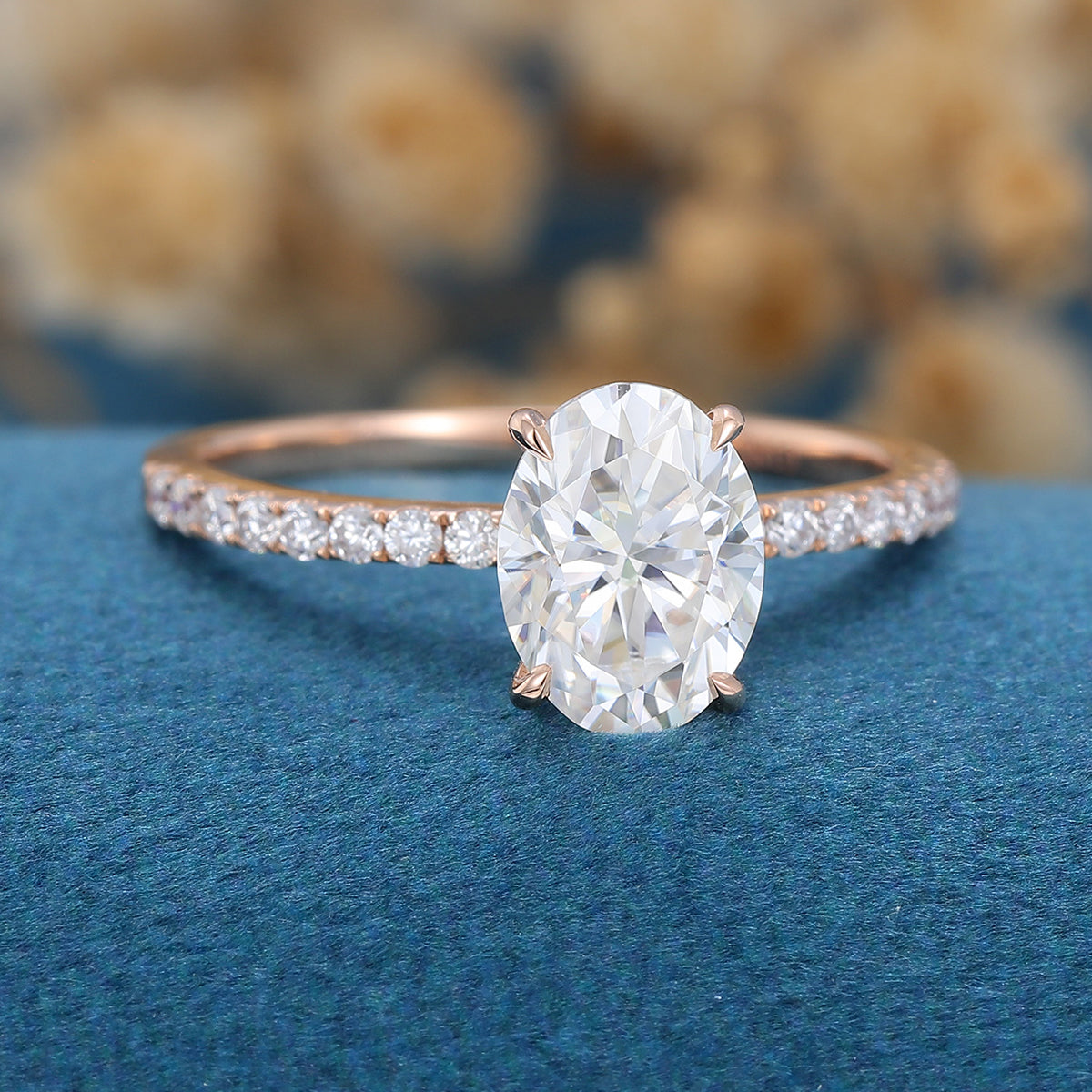 1.33 CT Oval Pave Lab Grown Diamond Engagement Ring