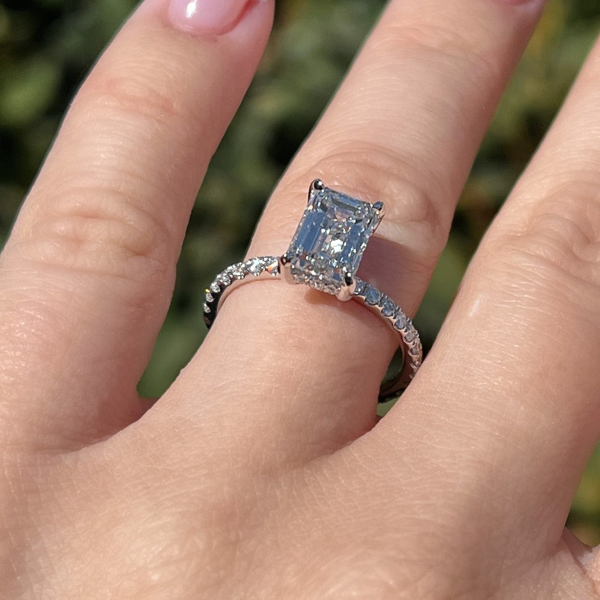 Stunning 2.0 CT Emerald Moissanite Engagement Ring with Hidden Halo & Pave Design 4