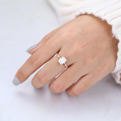 1.6 CT Emerald Milgrain Pave Moissanite Engagement Ring