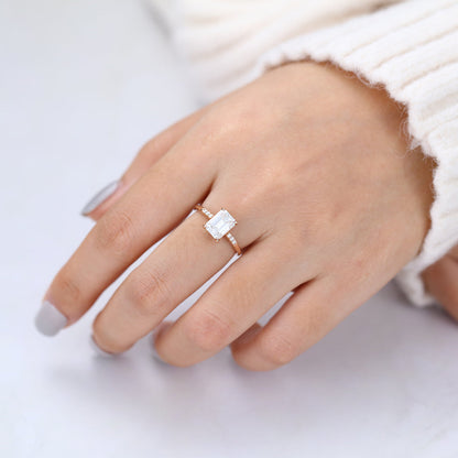1.6 CT Emerald Pave Moissanite Engagement Ring