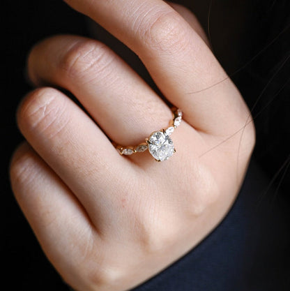 Stunning 1.0 - 2.0 CT Oval Moissanite Engagement Ring with Pave Design 4