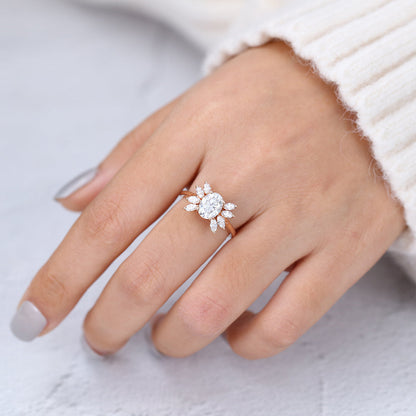 1.33 CT Oval Cluster Lab-Grown Diamond Engagement Ring