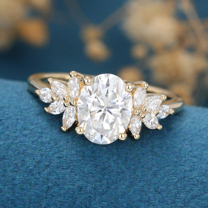1.33 CT Oval Cluster Lab Grown Diamond Engagement Ring