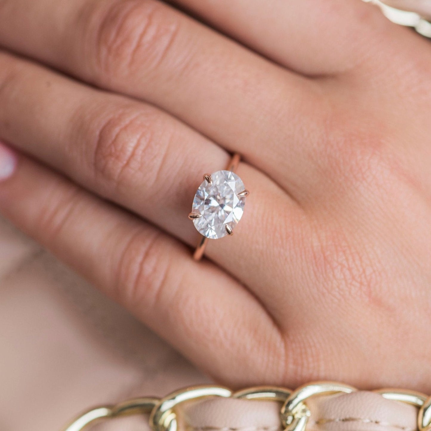 3.5 CT East West Oval Solitaire Lab Grown Diamond Engagement Ring