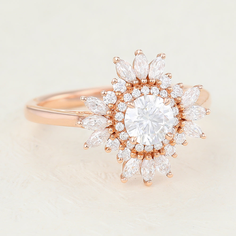 0.41 CT Round Cluster Moissanite Engagement Ring
