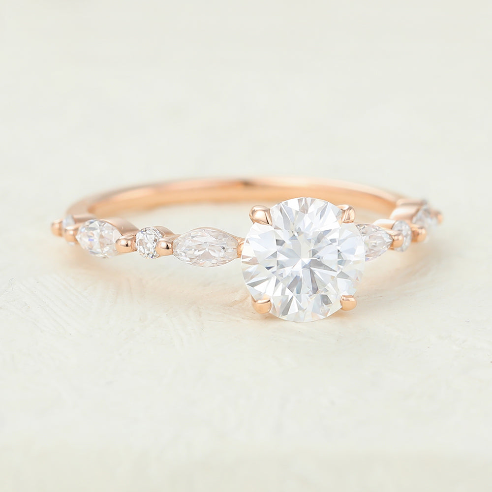 0.88 CT Round Pave Moissanite Engagement Ring