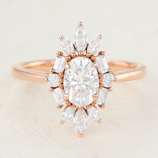 0.84 CT Oval Cluster Lab-Grown Diamond Engagement Ring