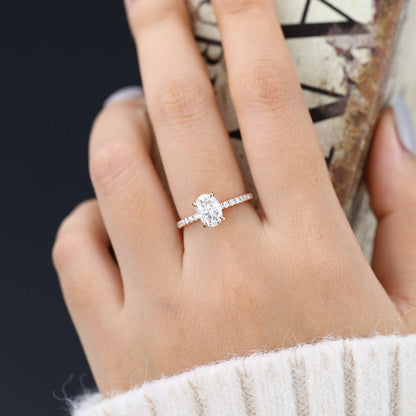 1.33 CT Oval Pave Moissanite Engagement Ring