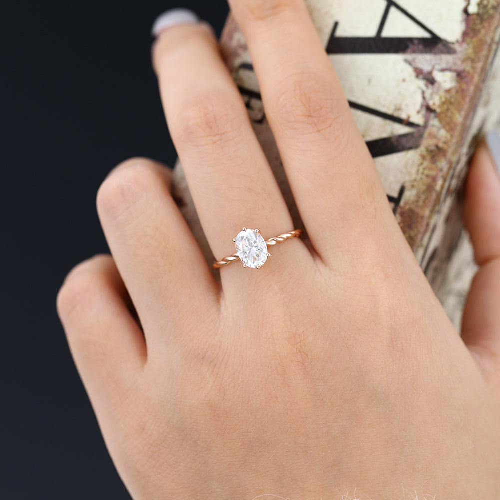 1.33 CT Oval Solitaire Twisted Shank Moissanite Engagement Ring