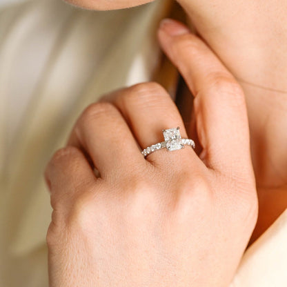 Stunning 1.5 - 2.5 CT Radiant Moissanite Engagement Ring with Pave & Hidden Halo Design 6
