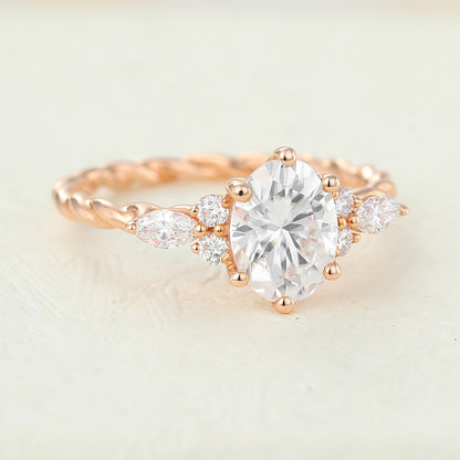 1.33 CT Oval Cluster Twisted Shank Lab-Grown Diamond Engagement Ring