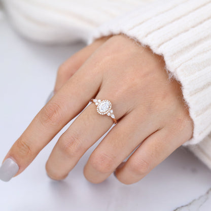 0.84 CT Oval Cluster Lab-Grown Diamond Engagement Ring