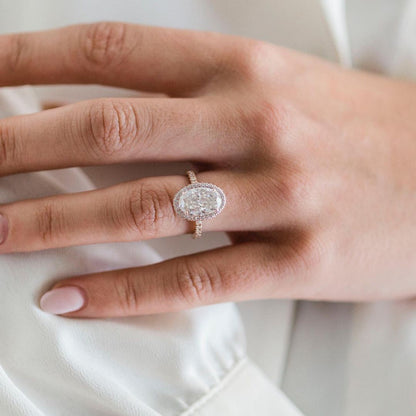 4 CT Oval Halo & Pave Lab Grown Diamond Engagement Ring