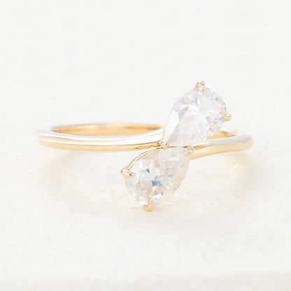 0.39 CT Pear Toi Et Moi Moissanite Engagement Ring