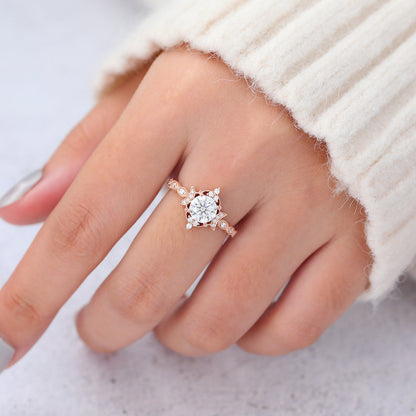 0.9 CT Round Vintage Cluster Lab-Grown Diamond Engagement Ring