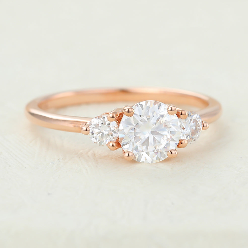 0.68 CT Round Three Stone Moissanite Engagement Ring