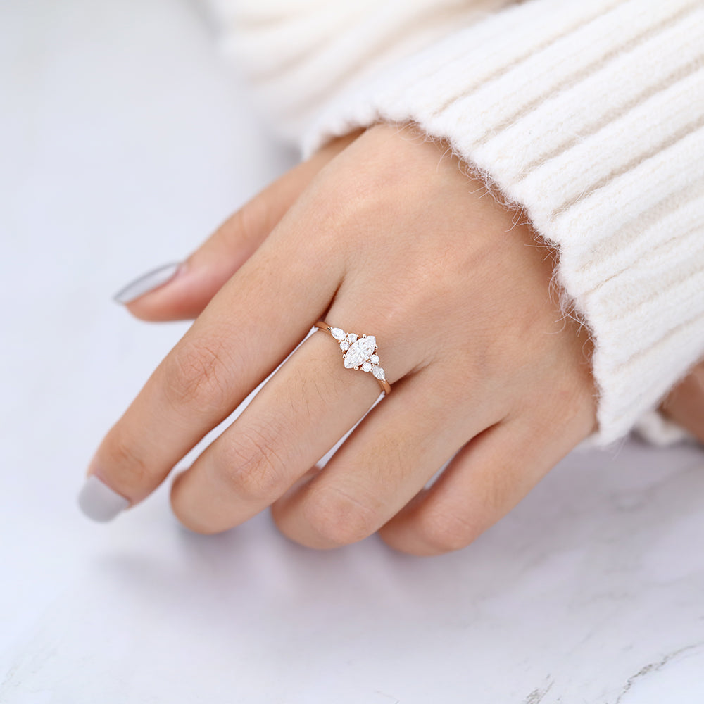 0.47 CT Marquise Cluster Lab-Grown Diamond Engagement Ring
