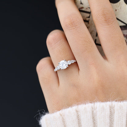 0.88 CT Round Pave Moissanite Engagement Ring