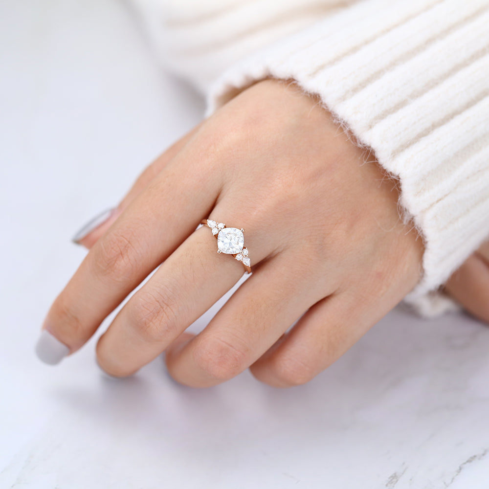 1.44 CT Cushion Cluster Moissanite Engagement Ring