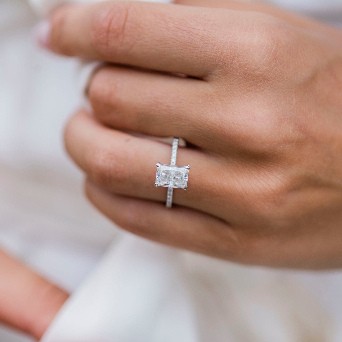 2 CT Radiant Pave Lab Grown Diamond Engagement Ring