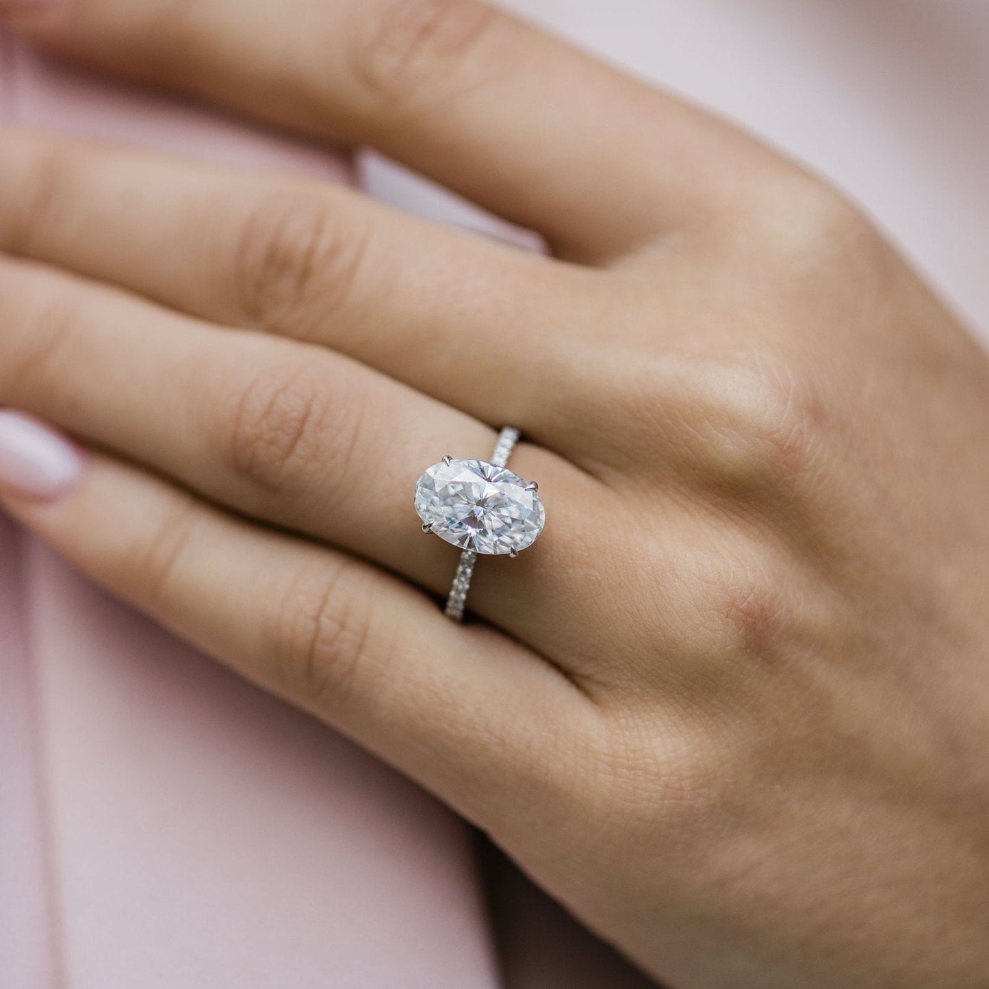 4 CT Oval Pave Lab Grown Diamond Engagement Ring