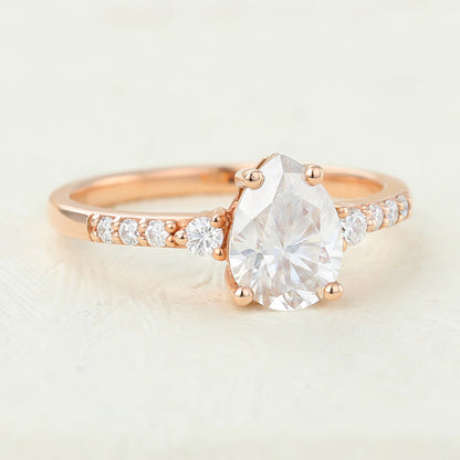 1 CT Pear Pave Moissanite Engagement Ring