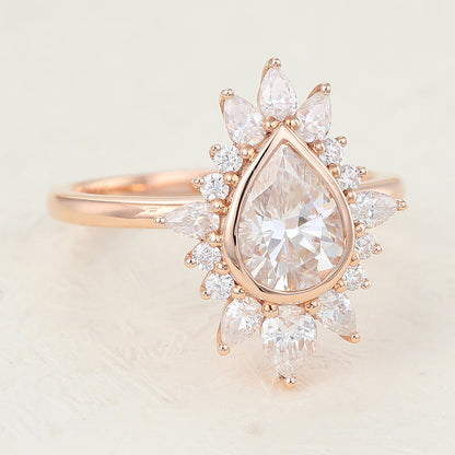 0.57 CT Pear Cluster Moissanite Engagement Ring