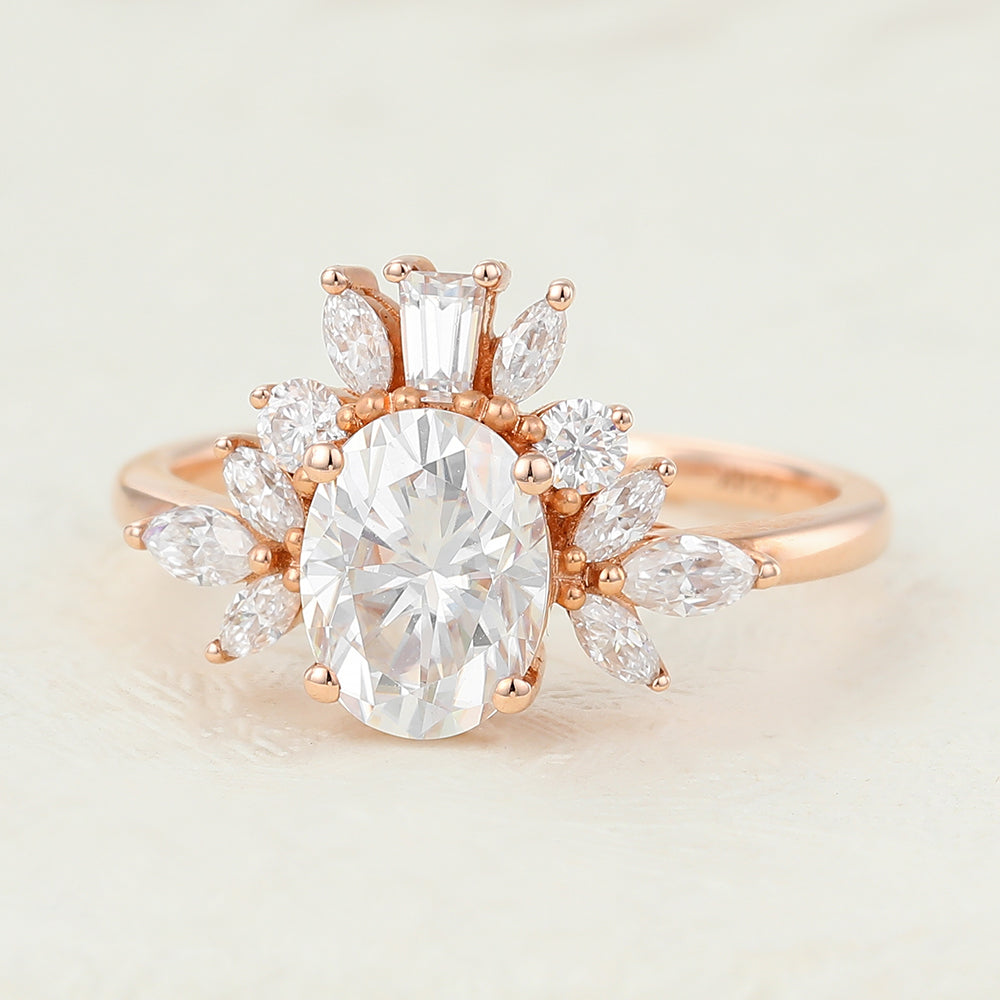1.33 CT Oval Cluster Moissanite Engagement Ring