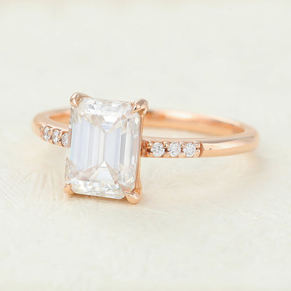 1.6 CT Emerald Pave Moissanite Engagement Ring