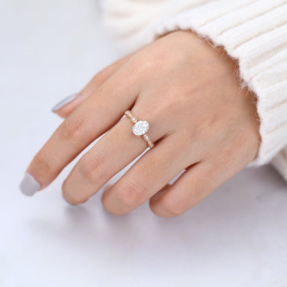 1.33 CT Oval Milgrain Pave Lab-Grown Diamond Engagement Ring