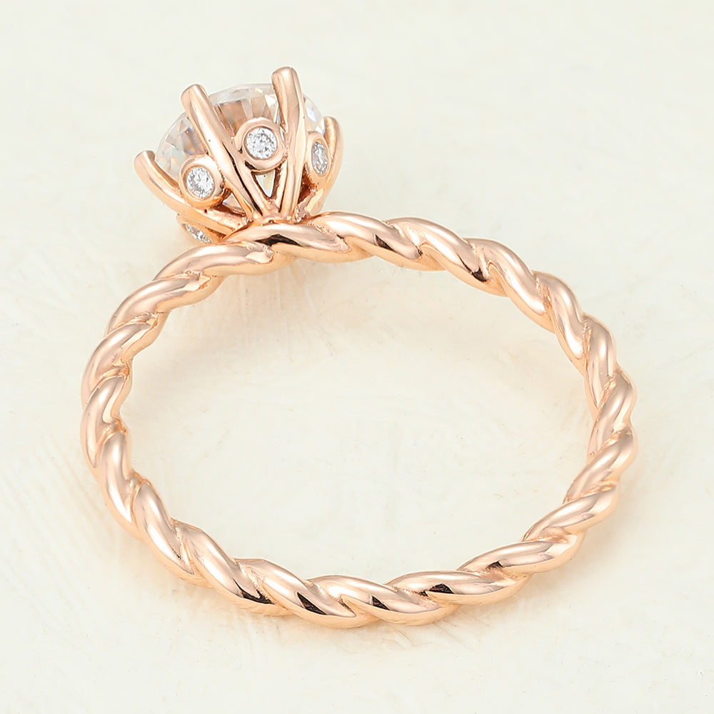 0.88 CT Round Solitaire & Twisted Shank Moissanite Engagement Ring