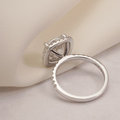 Stunning 1.0 - 2.0 CT Cushion Moissanite Engagement Ring with Pave & Halo Design 10