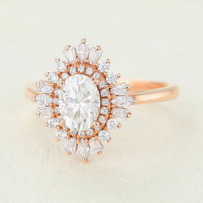 0.84 CT Oval Cluster Lab-Grown Diamond Engagement Ring