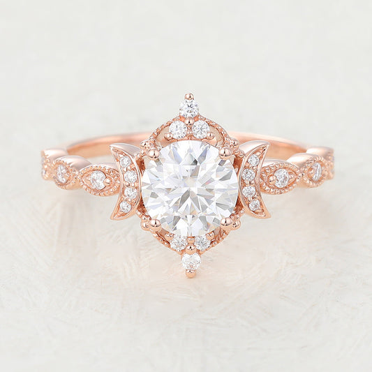 0.9 CT Round Vintage Cluster & Pave Moissanite Engagement Ring