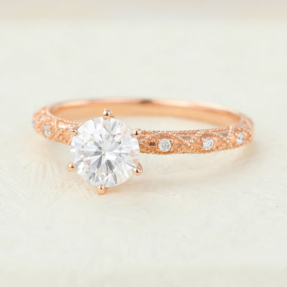 0.68 CT Round Milgrain Pave Lab-Grown Diamond Engagement Ring