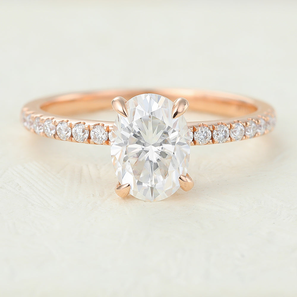 1.33 CT Oval Pave Moissanite Engagement Ring