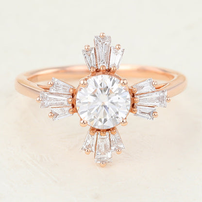 0.68 CT Round Vintage Cluster Moissanite Engagement Ring
