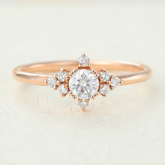 0.22 CT Round Cluster Moissanite Engagement Ring