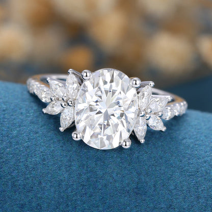 1.91 CT Oval Cluster Lab Grown Diamond Engagement Ring