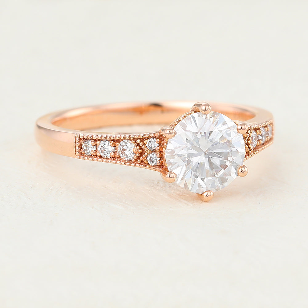 0.88 CT Round Pave Moissanite Engagement Ring