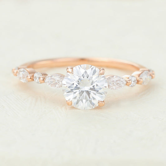 0.88 CT Round Pave Moissanite Engagement Ring