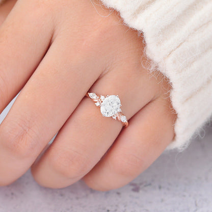 1.33 CT Oval Cluster Twisted Shank Moissanite Engagement Ring