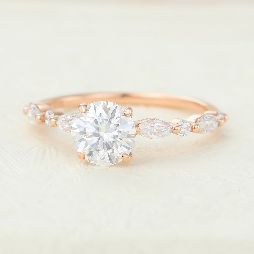 0.88 CT Round Pave Moissanite Engagement Ring