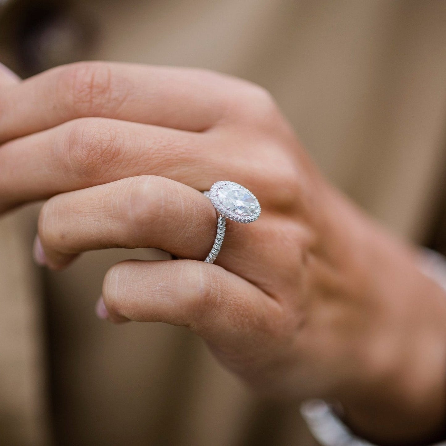 3.85 CT Oval Halo & Pave Lab Grown Diamond Engagement Ring