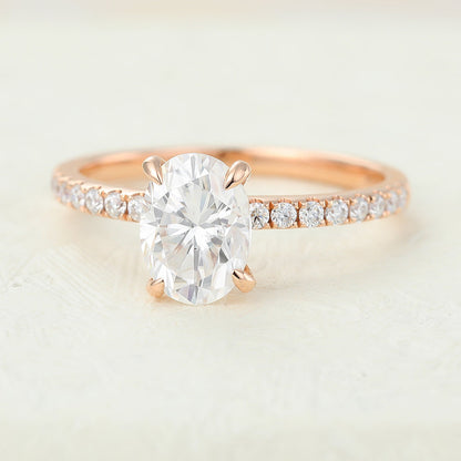 1.33 CT Oval Pave Moissanite Engagement Ring