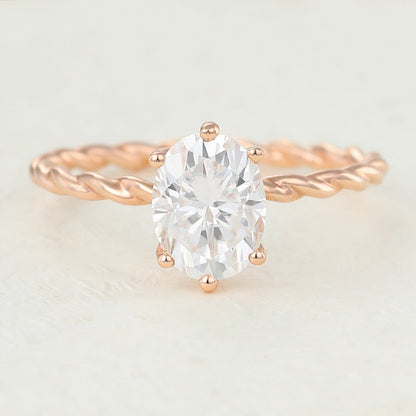 1.33 CT Oval Solitaire Twisted Shank Moissanite Engagement Ring