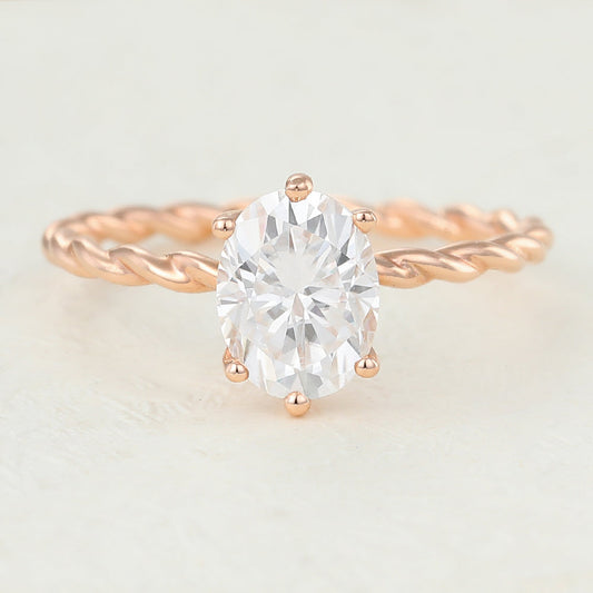 1.33 CT Oval Solitaire Twisted Shank Moissanite Engagement Ring