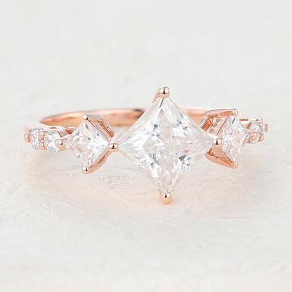 1.35 CT Princess Cluster Lab-Grown Diamond Engagement Ring